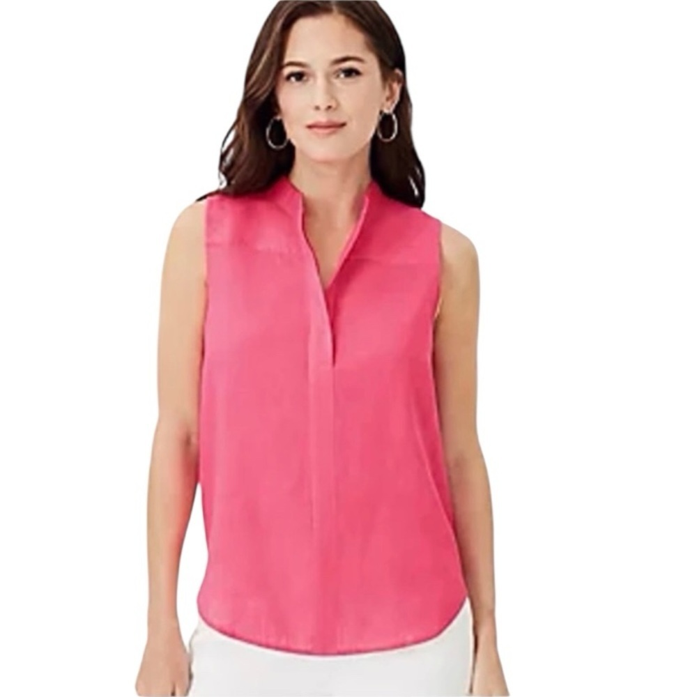 ANN TAYLOR Camp Shirt Pure Linen Sleeveless Rich Carmine Pink Women XL